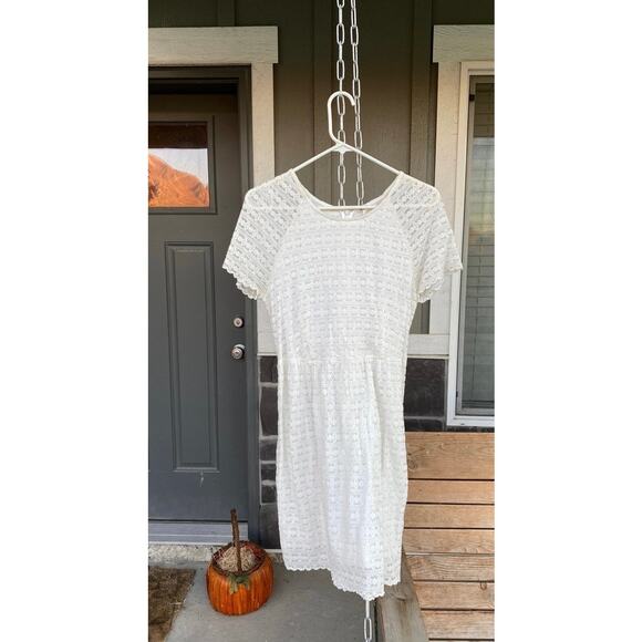 Free People Size 10 Creamy White Lace Knee Length Dress - Picture 9 of 13
